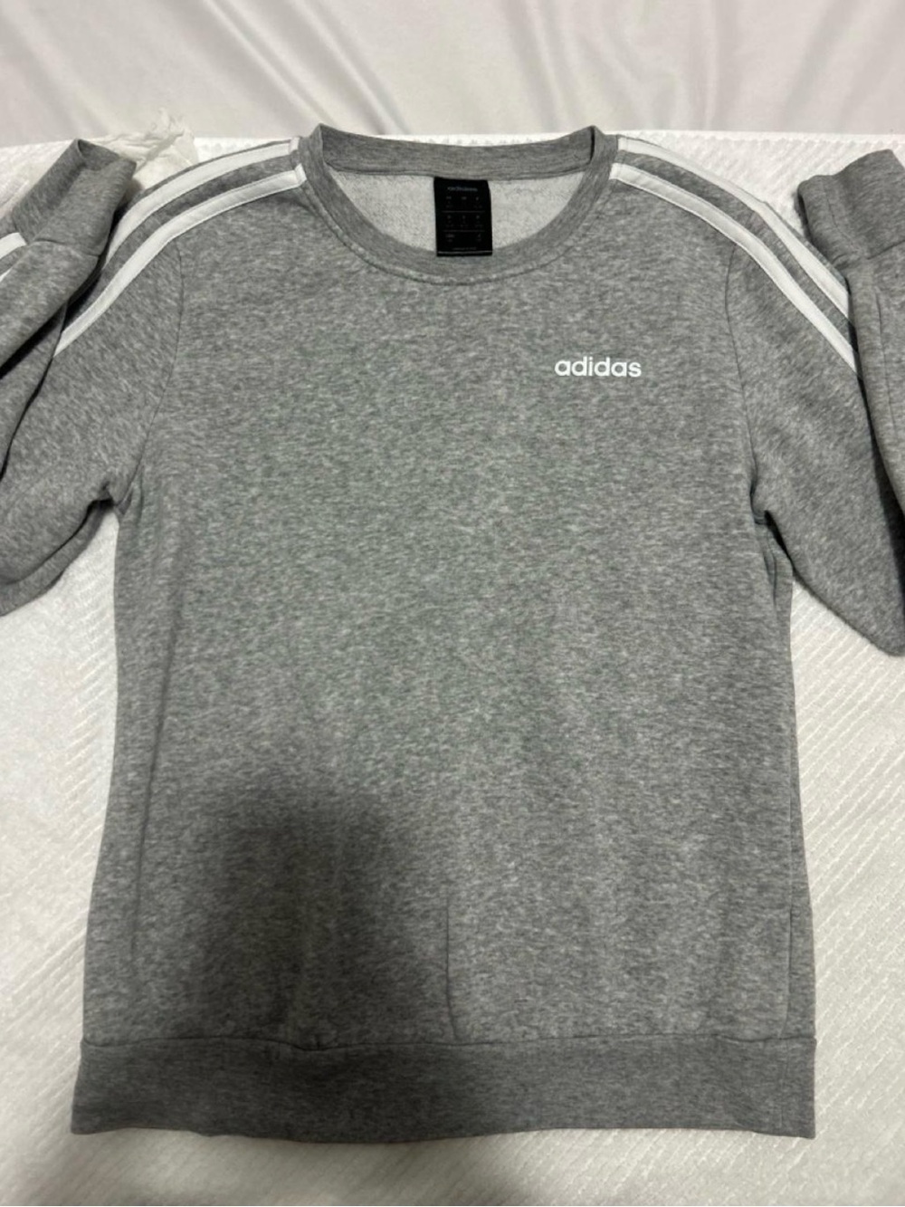 adidas Grey Crewneck Sweatshirt with Shoulder Stripes